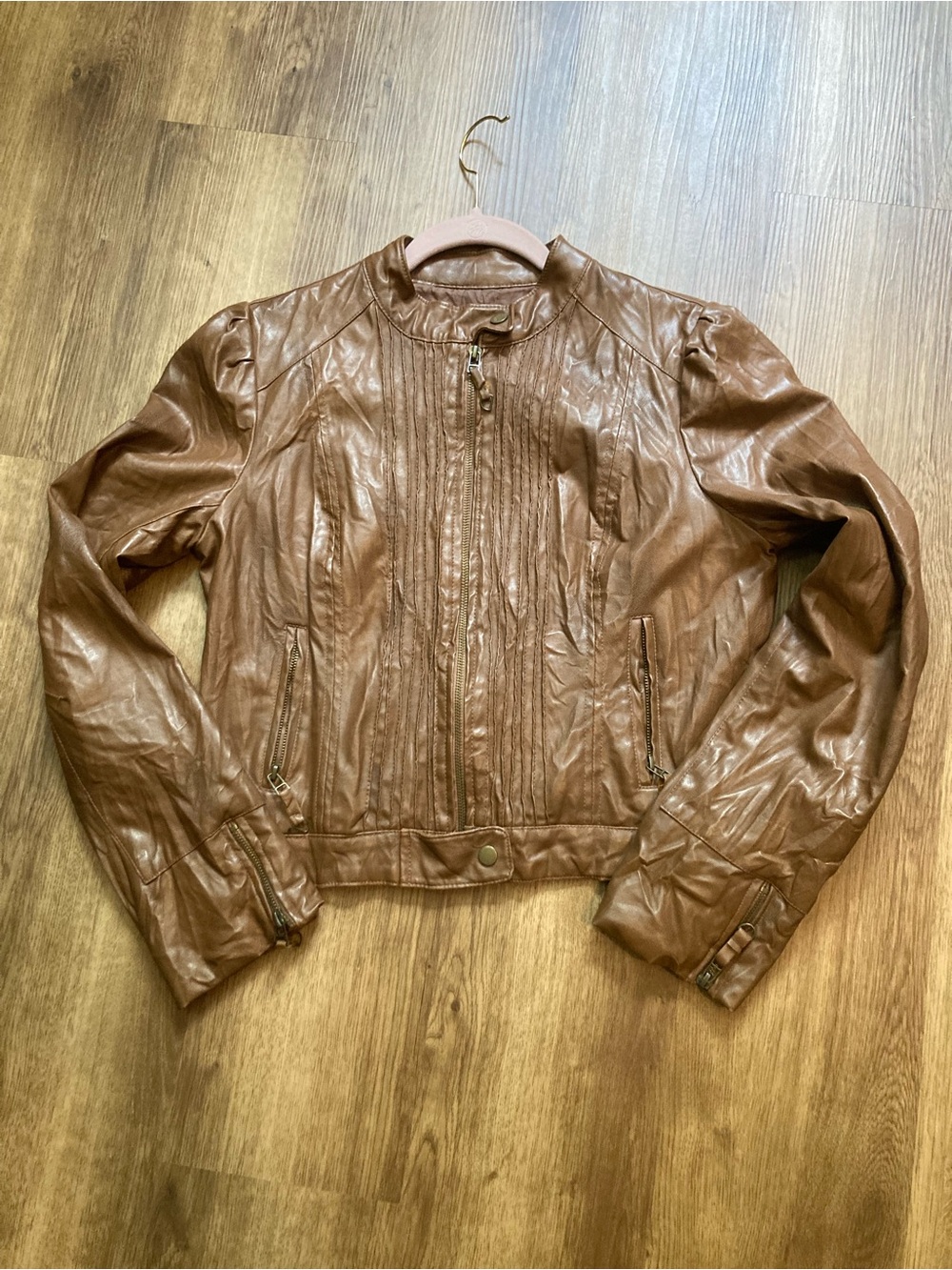 Soulmates Brown Faux Leather Zip-up Jacket Large